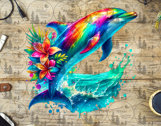 UVDTF Colorful Dolphin and Flowers