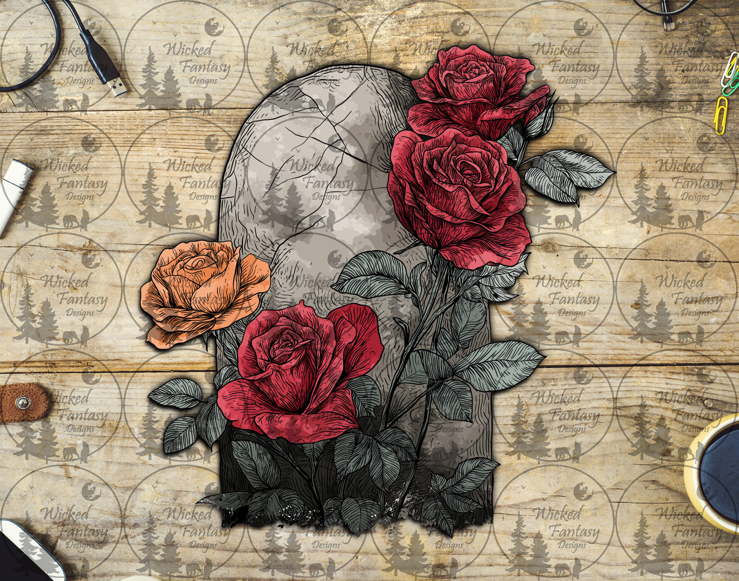 UVDTF Gravestone with Roses