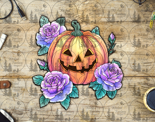 UVDTF Jack O Lantern with Purple Roses