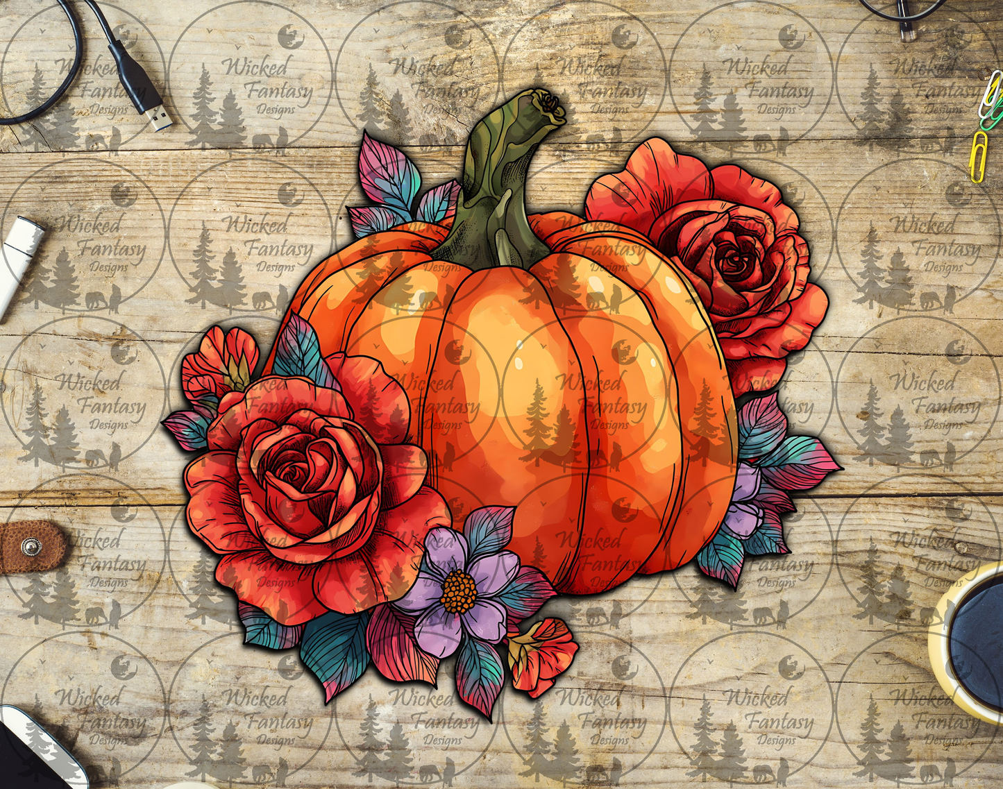 UVDTF Pumpkin with Red Roses