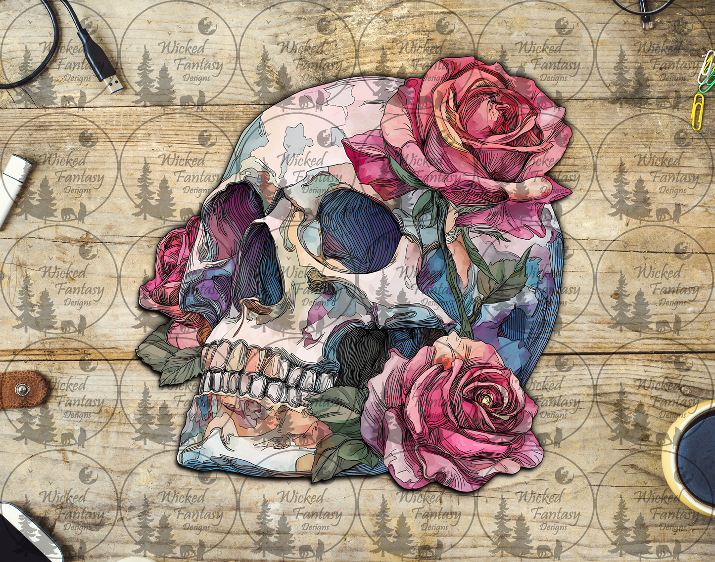 UVDTF Skull with Pink Roses