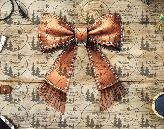 UVDTF Leather Bow with Buckstitch and Fringe
