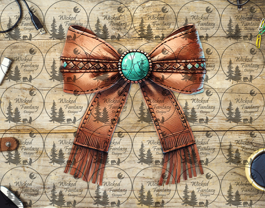 UVDTF Leather and Turquoise Concho Bow with Fringe