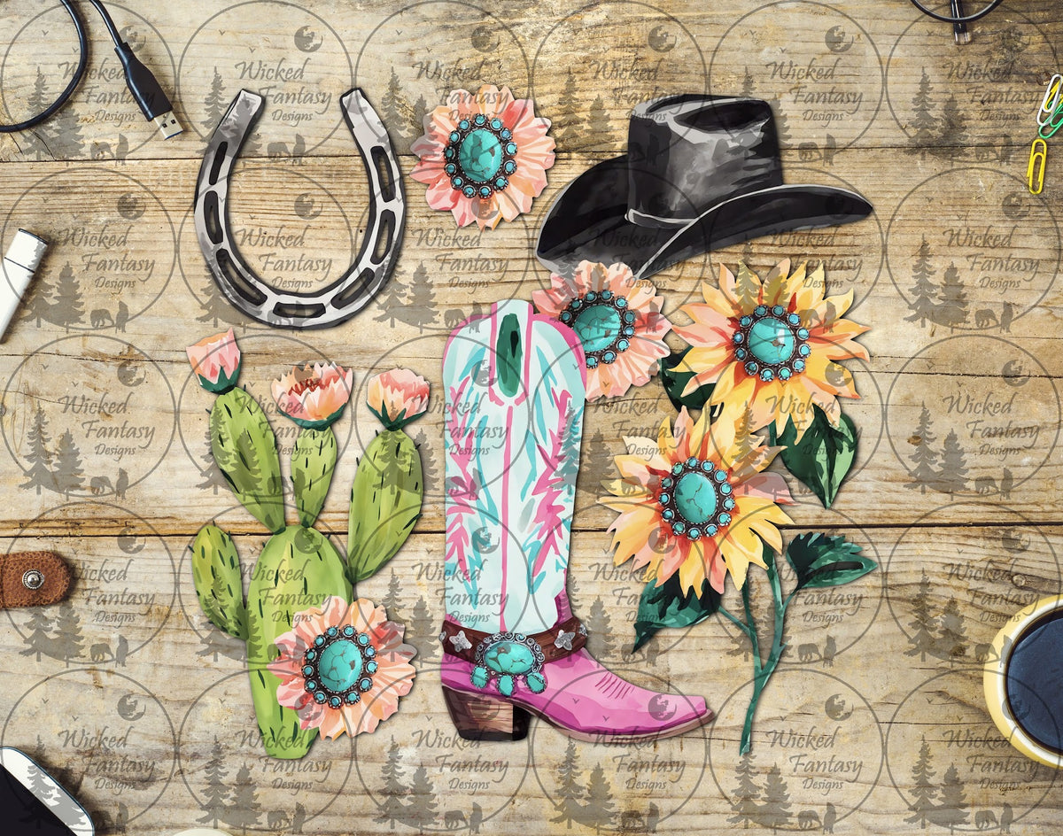 UVDTF Painted Cowgirl Boot Collage