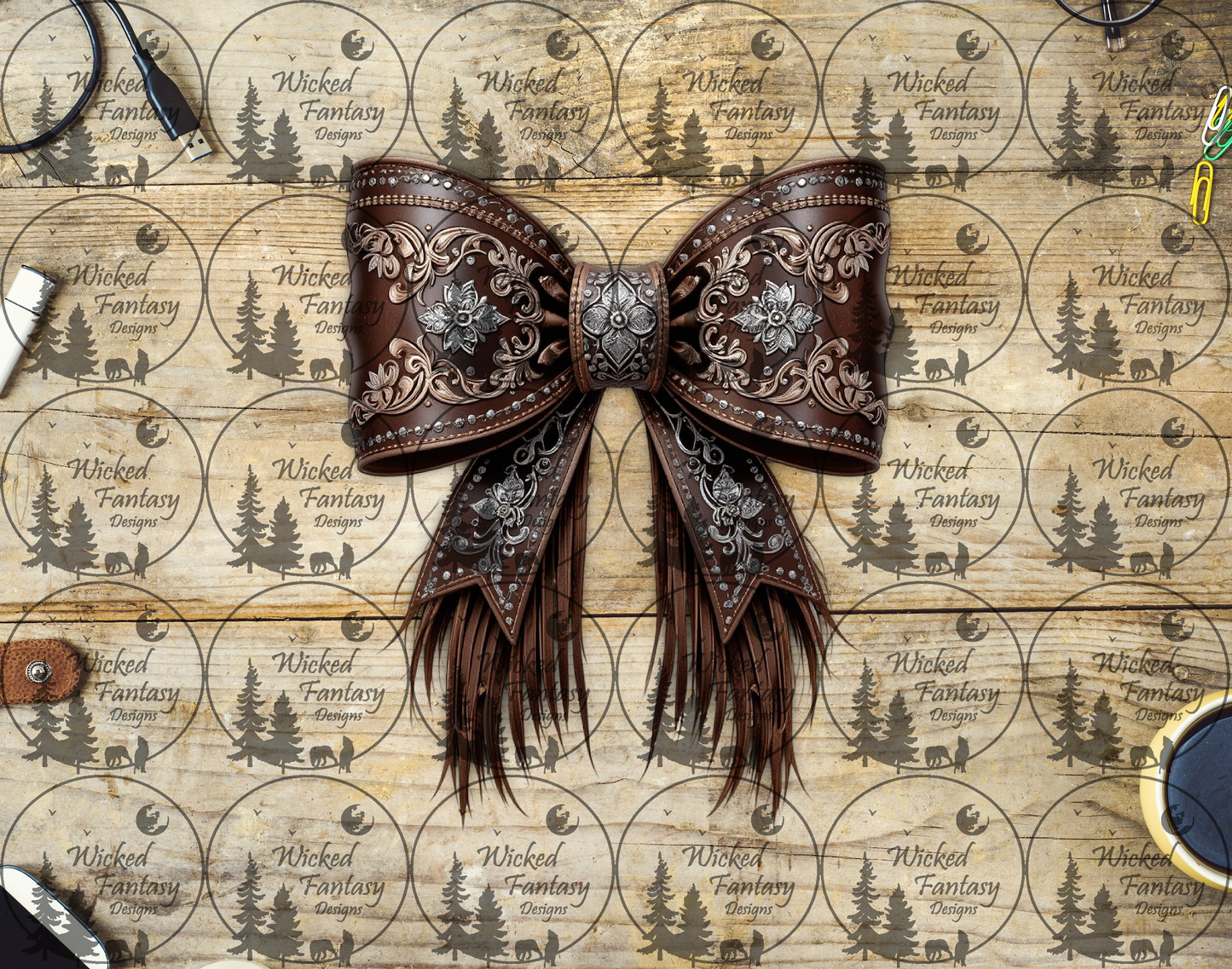 UVDTF Dark Tooled Leather Bow