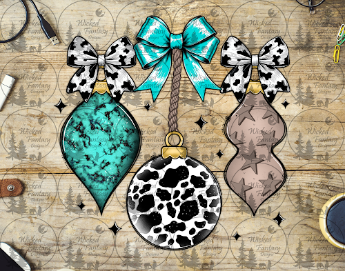 UVDTF Turquoise and Cow Print Ornaments with Bows