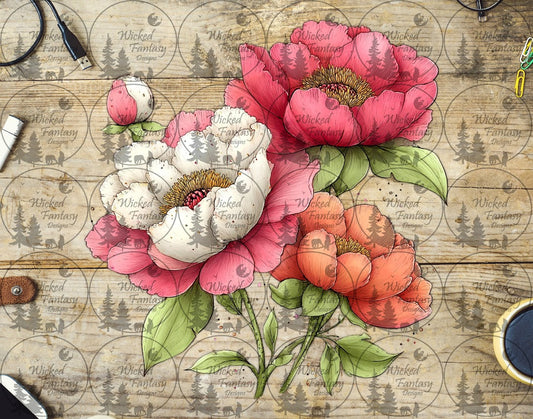 UVDTF Petal and Ink Garden Peonies