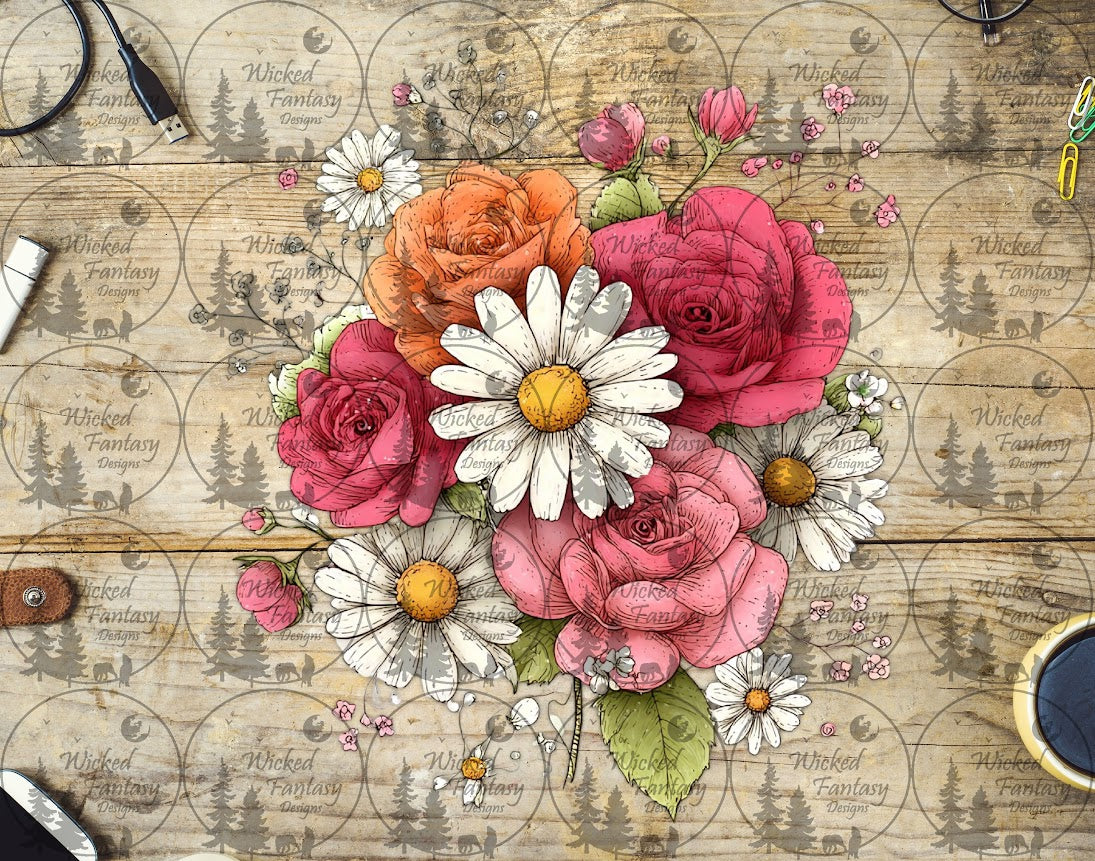 UVDTF Petal and Ink Daisy Bouquet