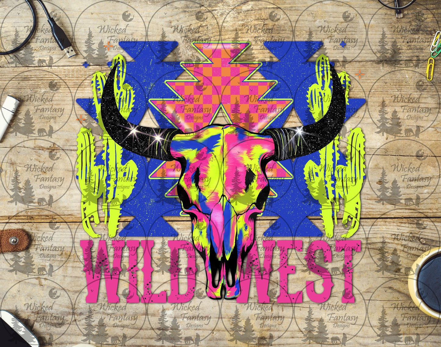 UVDTF Neon Wild West Cow Skull