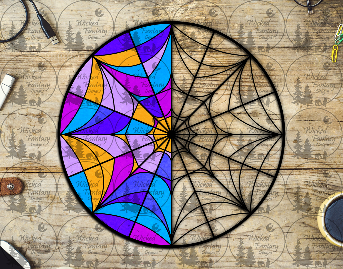 UVDTF Stained Glass Spider Web