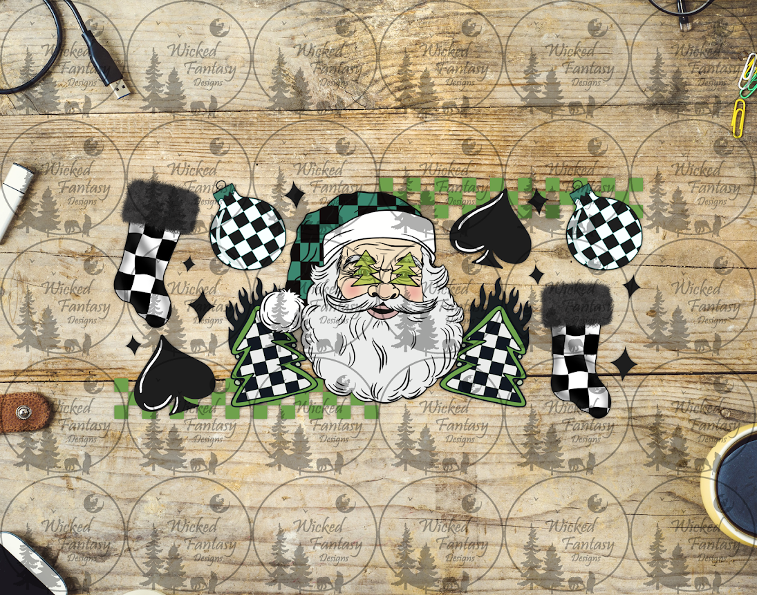UVDTF Checkered Santa with Conchos and Spades 16oz 40oz