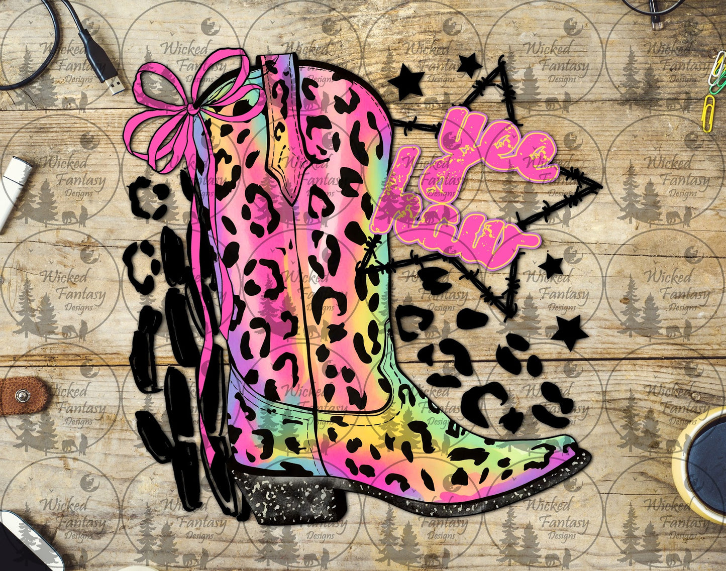 UVDTF Yee Haw Bright Colored Leopard Boot