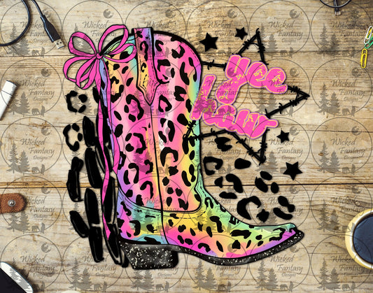 UVDTF Yee Haw Bright Colored Leopard Boot