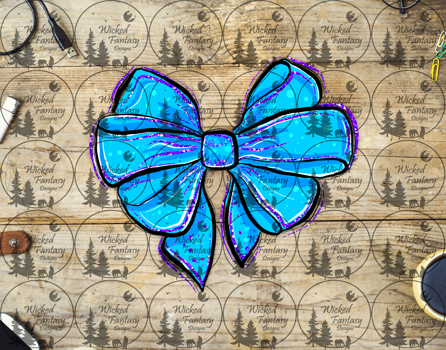 UVDTF Illustrated Aqua Blue Bow