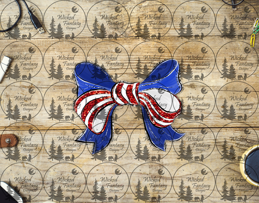UVDTF Red and White Striped Blue Bow Patriotic
