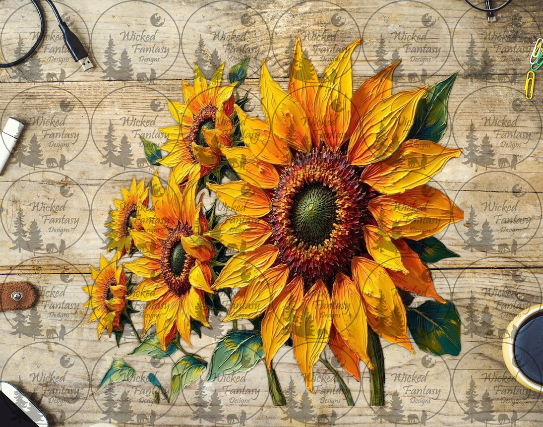 UVDTF Oil Painted Sunflowers Facing the Sun