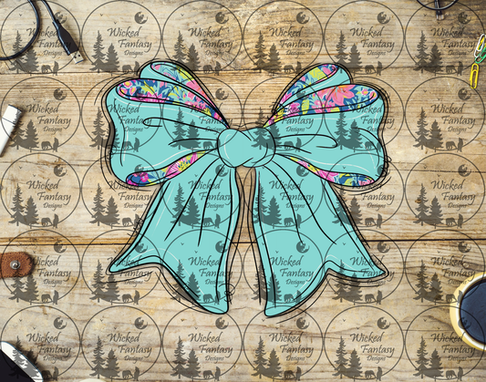 UVDTF Teal Bow with Bright Floral Print