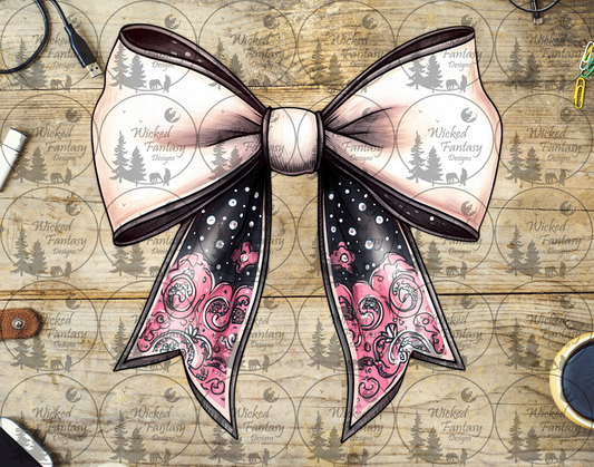 UVDTF Pink and Black Paisley Bow