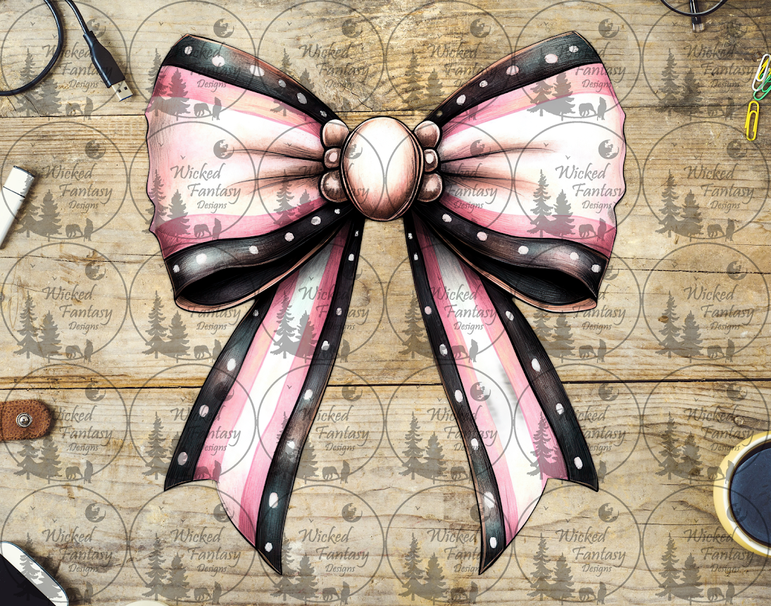 UVDTF Pink and Black Striped Bow