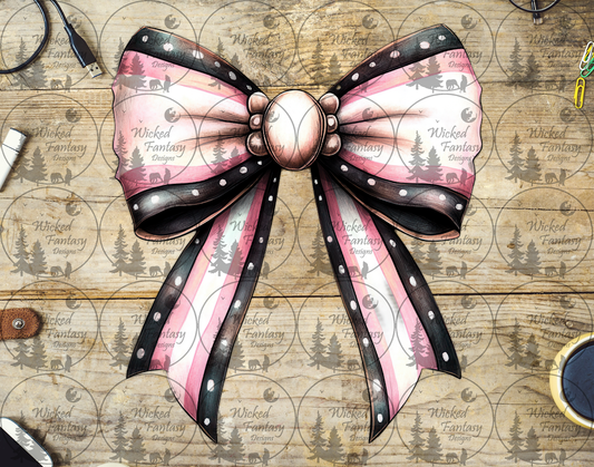 UVDTF Pink and Black Striped Bow