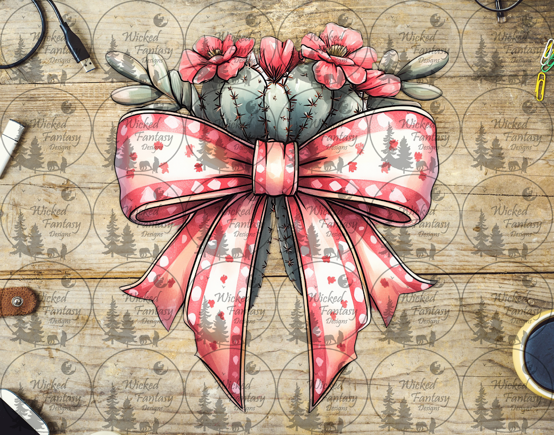 UVDTF Pink Striped Bow with Cactus