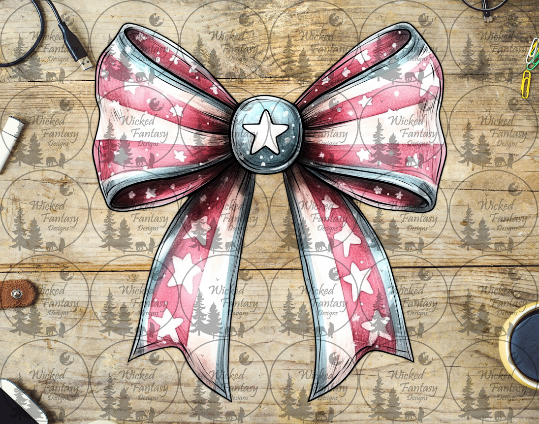 UVDTF Faded Red White and Blue Bow with Stars