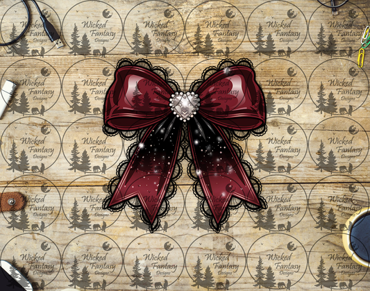UVDTF Dark Red Bow with Black Lace