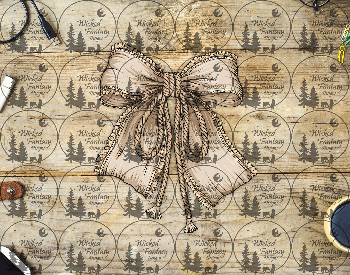 UVDTF Vintage Beige Bow with Rope