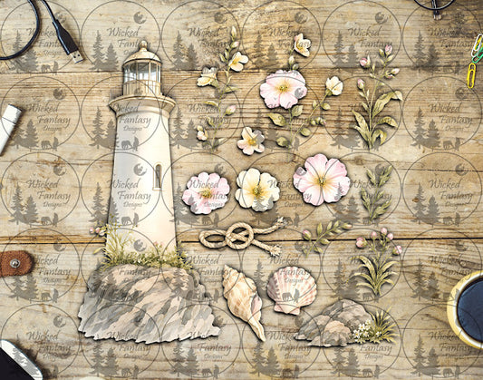 UVDTF Lighthouse Floral Element Sheet