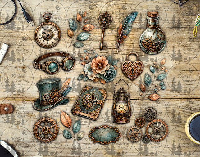 UVDTF Teal Steampunk Element Sheet