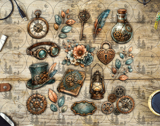 UVDTF Teal Steampunk Element Sheet