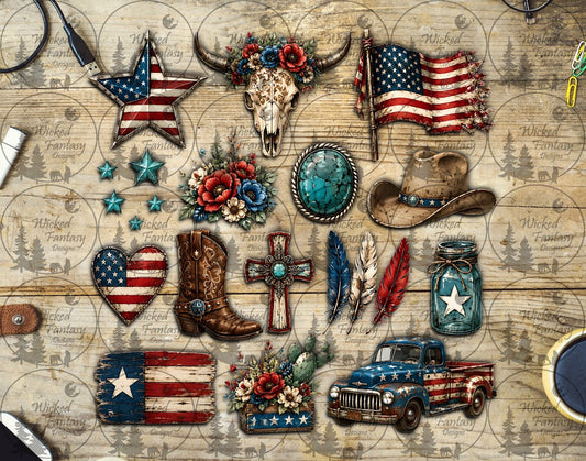 UVDTF Rustic Country Patriotic Element Sheet