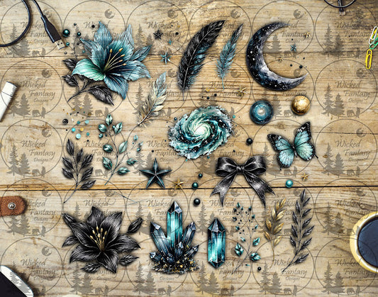 UVDTF Teal Starlit Lilies Element Sheet