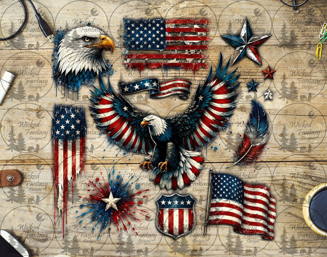 UVDTF Grunge Patriotic Eagle 11x11" Element Sheet
