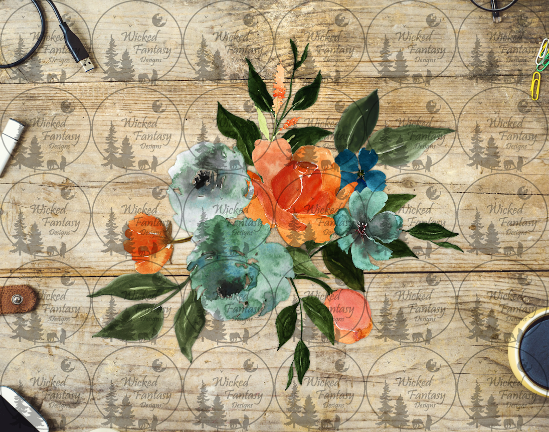 UVDTF Teal Orange Mixed Floral Arrangement