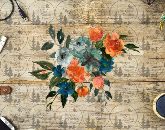 UVDTF Blue Teal and Peach Flower Arrangement