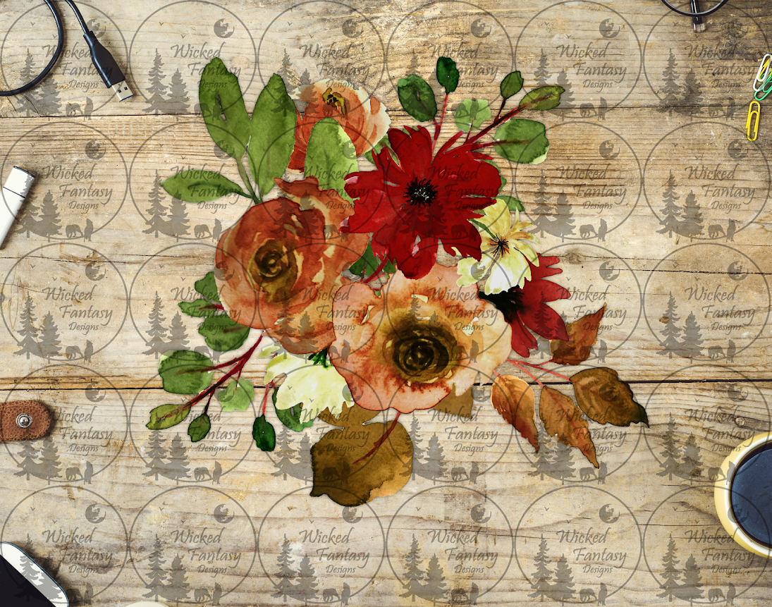 UVDTF Red Orange Watercolor Floral Arrangement