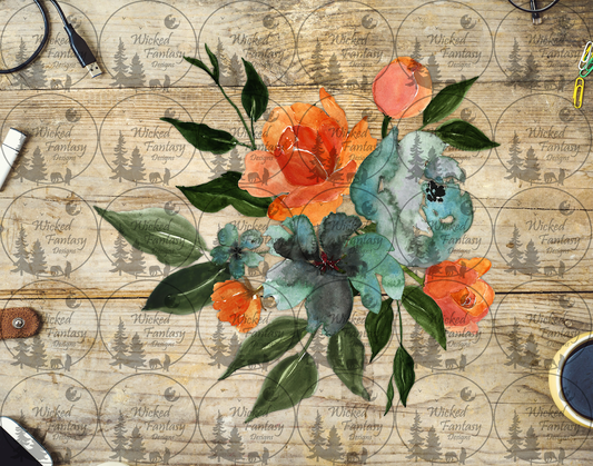 UVDTF Teal and Peach Flower Arrangement