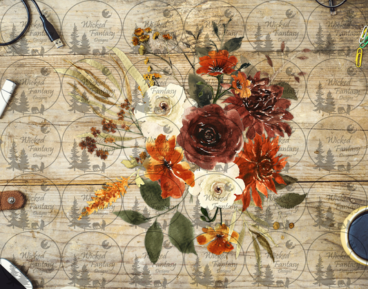 UVDTF Rust Orange and Cream Flower Arrangement