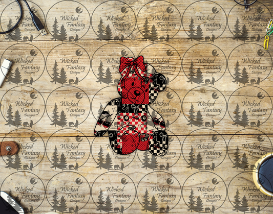 UVDTF Checkered Teddy Bear with Cherries