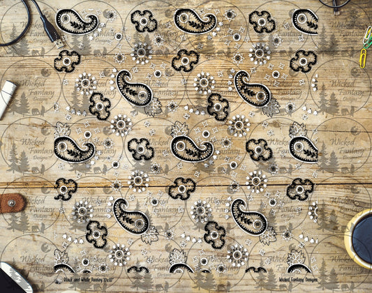 UVDTF Black and White Paisley 20oz 30oz 10"x10"
