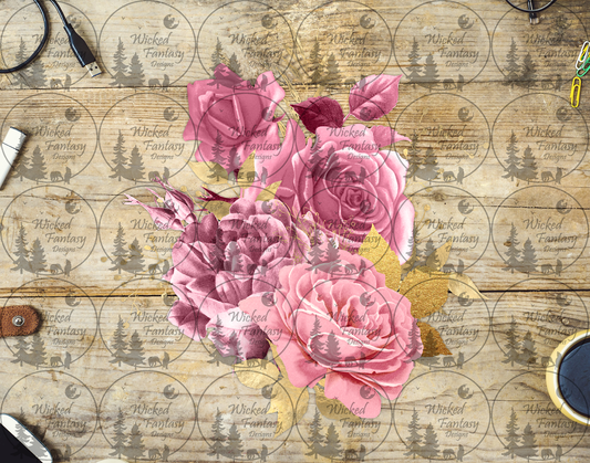 UVDTF Pastel Pink and Gold Roses
