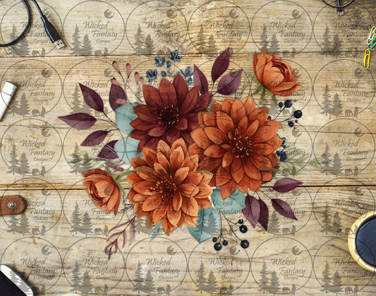 UVDTF Burgundy Rust and Orange Floral Arrangement