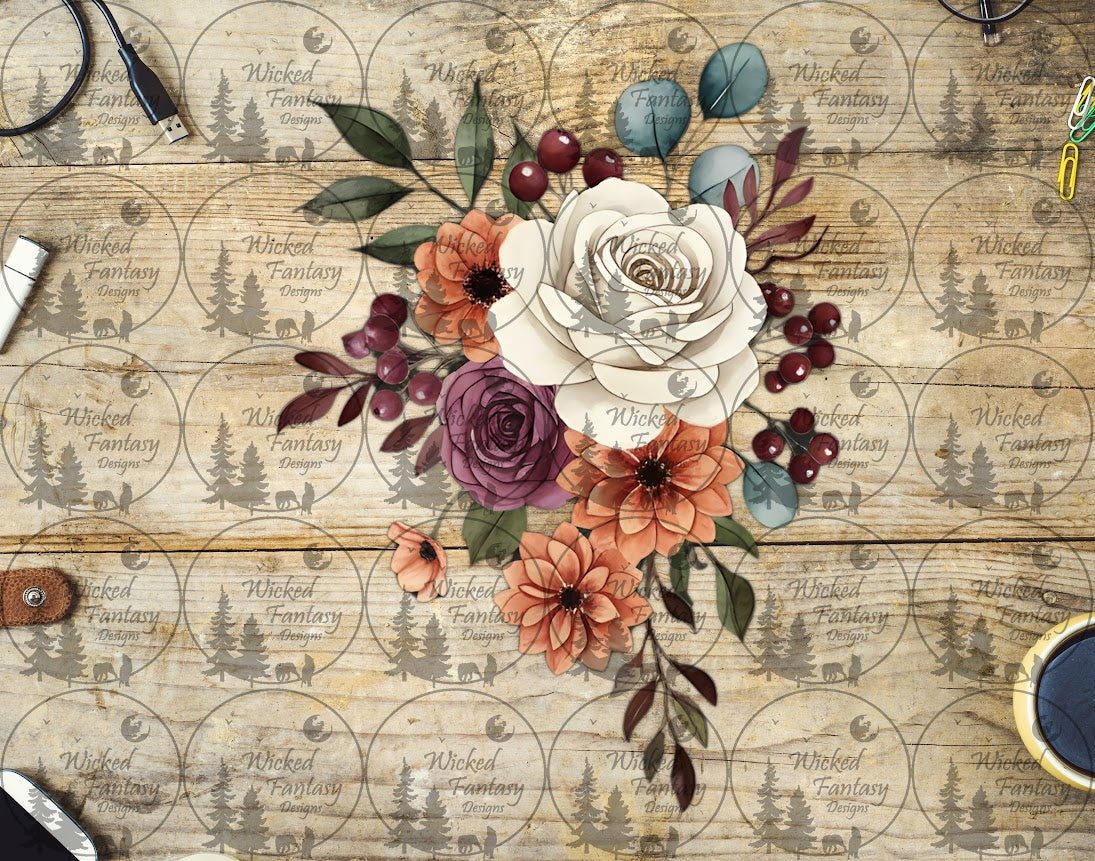UVDTF Burgundy White and Orange Floral Arrangement