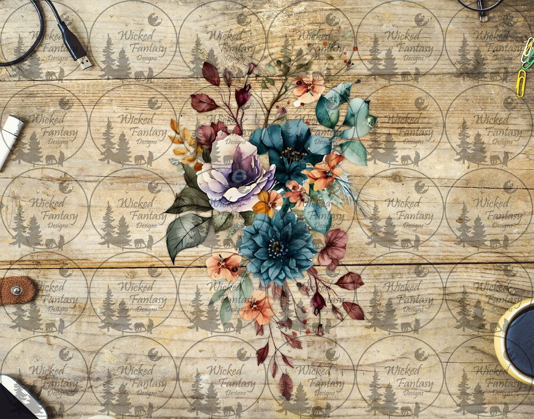 UVDTF Burgundy Teal and Orange Floral Arrangement