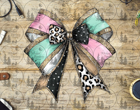 UVDTF Blush and Teal Leopard Double Bow