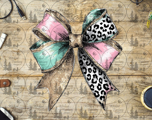 UVDTF Blush and Turquoise Leopard Bow