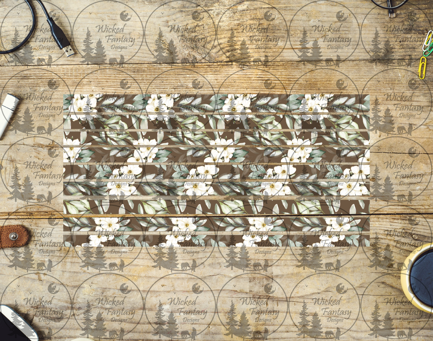 UVDTF Brown Ivory Floral Stripes 6x12" Striping element