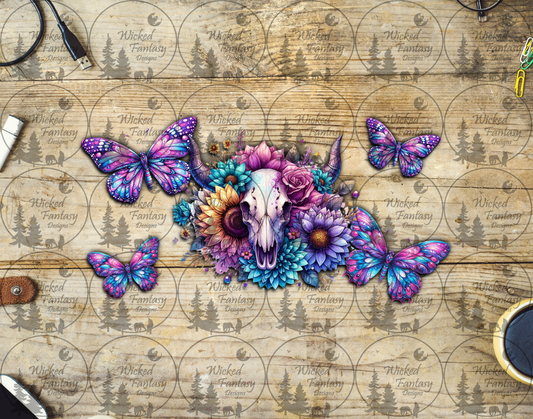 UVDTF Pastel Cow Skull and Butterflies 16oz 40oz