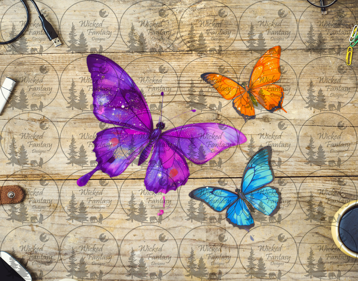 UVDTF Purple Blue and Orange Butterflies